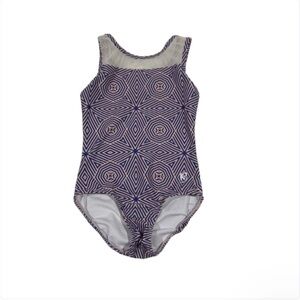 K-Bee Leotards Geo Print Mesh Back Gymnastics Leo Blue Pink Girls